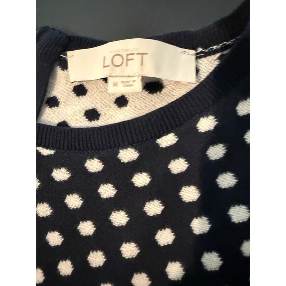Ann Taylor Loft Women's M Navy Polka Dot Pullover Sweater zipper - Picture 8 of 8